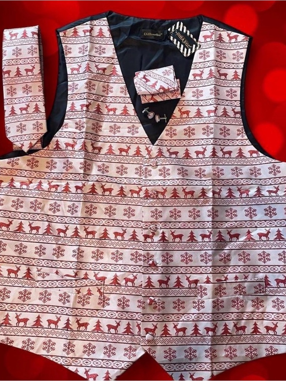 Christmas Red & White Holiday Patterned Men's L Vest with Matching accessories